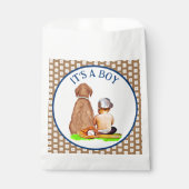 Baby Boy and Dog Baseball Themed Baby Dusche Geschenktütchen (Vorderseite)