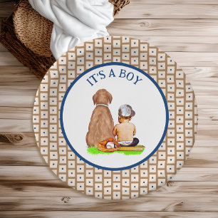 Baby Boy and Dog Baseball Themed Baby Dusche Pappteller
