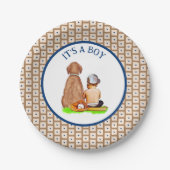Baby Boy and Dog Baseball Themed Baby Dusche Pappteller (Vorderseite)
