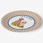 Baby Boy and Dog Baseball Themed Baby Dusche Pappteller (Schrägansicht)