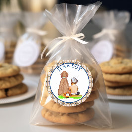 Baby Boy and Dog Baseball Themed Baby Dusche Runder Aufkleber