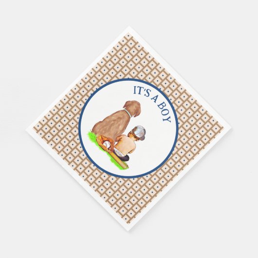 Baby Boy and Dog Baseball Themed Baby Dusche Serviette (Ecke)