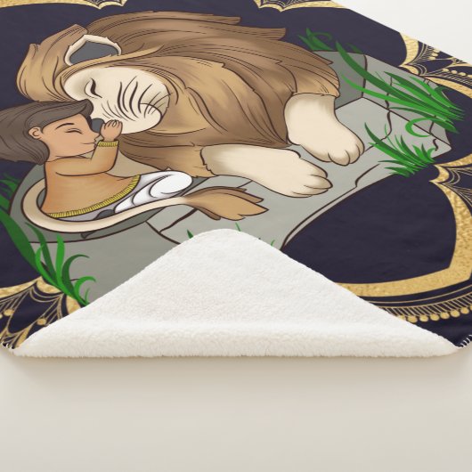 Baby boy and lion on a black mandala background sherpadecke (3/4)