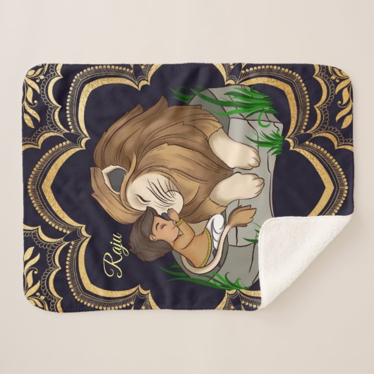 Baby boy and lion on a black mandala background sherpadecke (Vorderseite (Horizontal))