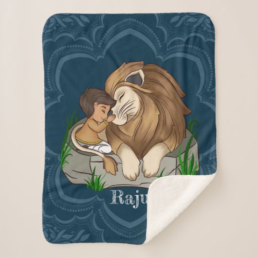 Baby boy and lion on a blue mandala background sherpadecke (Vorderseite)