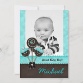 Baby Boy Ankündigung Einladung Cake Pops Blue V (Vorderseite)
