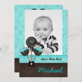 Baby Boy Ankündigung Einladung Cake Pops Blue V (Vorne/Hinten)