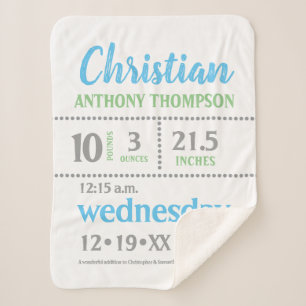 Baby Boy Announcement, blau, grün, grau, druckt Sherpadecke