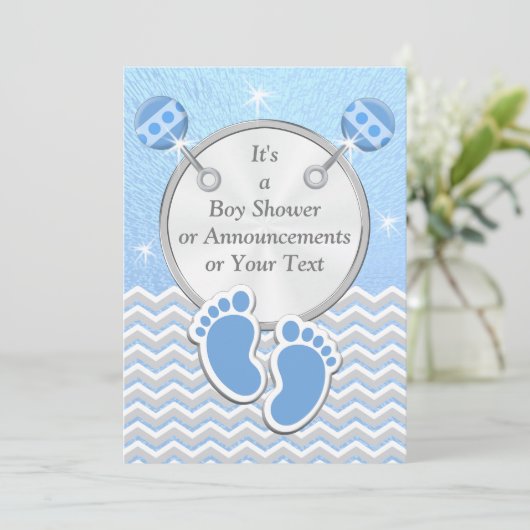 Baby Boy Announcement Cards Kinderdusche Einladung (Stehend Vorderseite)