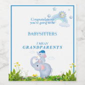 Baby Boy Announcement Elephants Rainbow Sun Weinetikett (Einzelnes Label)