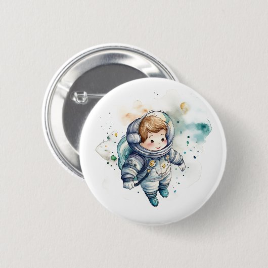 Baby Boy Astronaut Aquarellkleber Button (Vorne & Hinten)