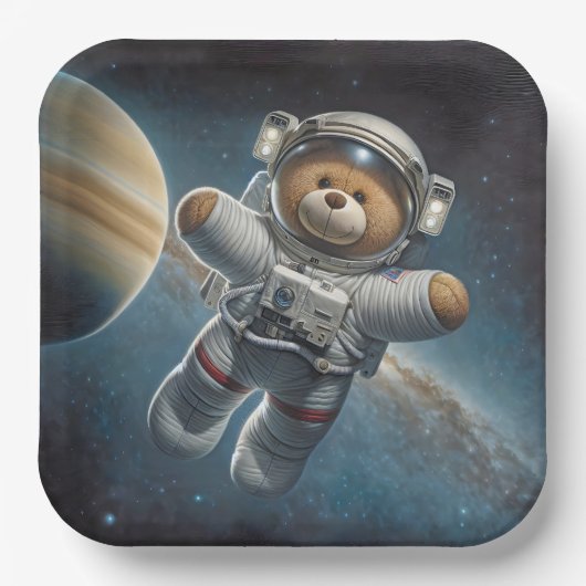 Baby Boy Astronaut Teddy Bear Pappteller (Vorderseite)