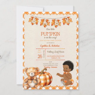 Baby Boy Autumn Kariert Teddy Bear Pumpkin Blätter Einladung