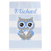 Baby Boy Baby Dusche Niedlich Owl Blue Geschenktas Mittlere Geschenktüte (Vorderseite)