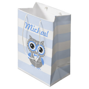 Baby Boy Baby Dusche Niedlich Owl Blue Geschenktas Mittlere Geschenktüte