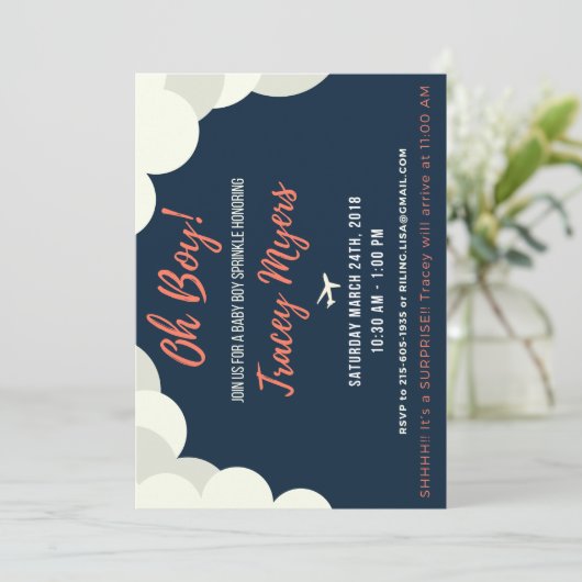 Baby Boy Baby Dusche oder Sprinkle Einladung (Stehend Vorderseite)