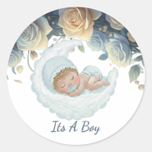 Baby boy baby shower  runder aufkleber (Vorderseite)