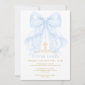 Baby Boy Baptism Blue Bow Einladung (Vorderseite)
