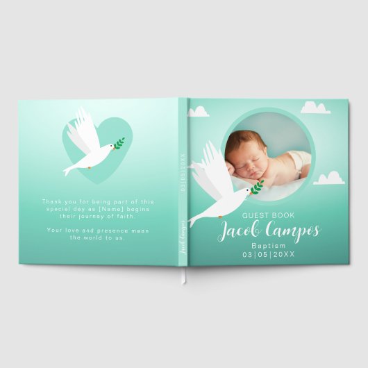 Baby Boy Baptism Christening Dove Blue Teal Gästebuch (Voll)