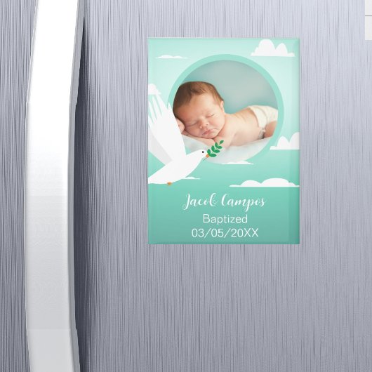 Baby Boy Baptism Christening Dove Clouds Photo Magnet