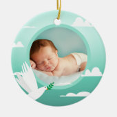 Baby Boy Baptism Dove Clouds Photo Frame Keramik Ornament (Vorne)