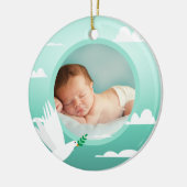 Baby Boy Baptism Dove Clouds Photo Frame Keramik Ornament (Links)