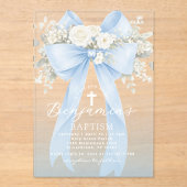 Baby Boy Baptism Elegant Blue Eucalyptus Bow Acryleinladungen (Vorderseite)