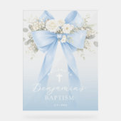 Baby Boy Baptism Elegant Blue Eucalyptus Bow Acrylschild (Vorderseite)