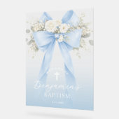Baby Boy Baptism Elegant Blue Eucalyptus Bow Acrylschild (Winkel)