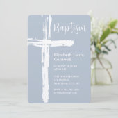 Baby Boy Baptism Elegant Dusty Blue Einladung (Stehend Vorderseite)