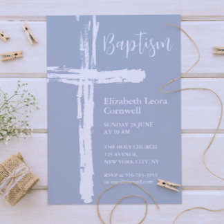 Baby Boy Baptism Elegant Dusty Blue Einladung
