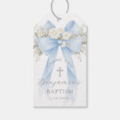 Baby Boy Baptism Silver Cross Floral Bow Geschenkanhänger (Vorderseite)