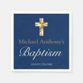 Baby Boy Baptisse Navy Blue Gold Cross Serviette (Vorderseite)