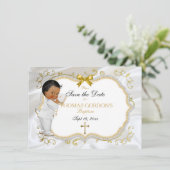 Baby Boy Baptisse Rett Date White Gold Cross Save The Date (Stehend Vorderseite)