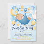 Baby Boy Bear Blue Baby Dusche Einladung (Vorderseite)