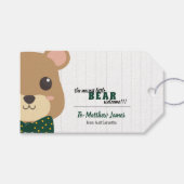 Baby Boy Bear Green & Gold Geschenkanhänger (Vorderseite (Horizontal))