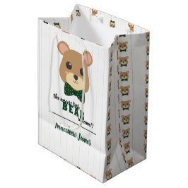 Baby Boy Bear Green & Gold Mittlere Geschenktüte