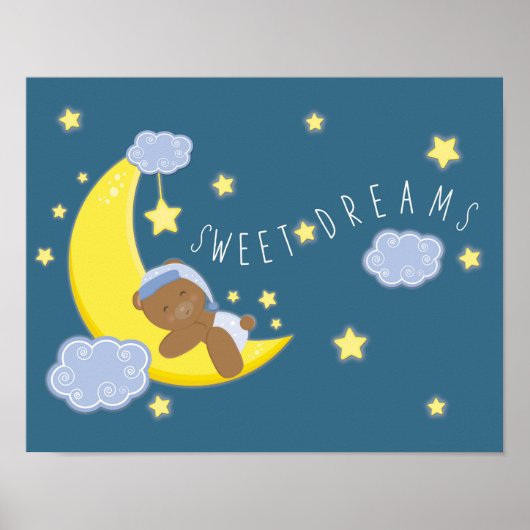 Baby Boy Bear Moon Celestis Kinderzimmer Print Poster (Vorne)