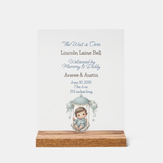 Baby Boy Begrüßungszeichen Acrylschild (Vorderseite)