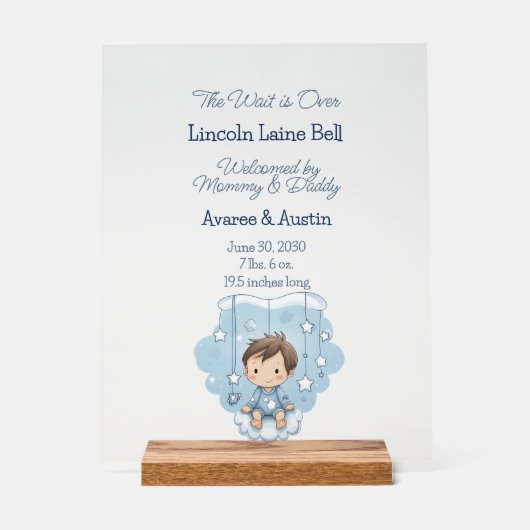 Baby Boy Begrüßungszeichen Acrylschild (Vorderseite)