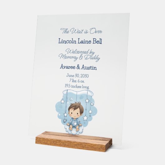 Baby Boy Begrüßungszeichen Acrylschild (Winkel)