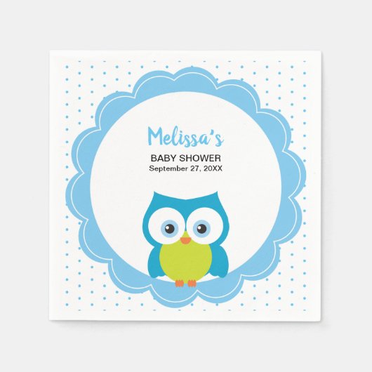 Baby Boy Big Mit Augen Lächeln Owl Party Napkin Serviette (Vorderseite)