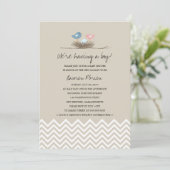 Baby Boy Bird's Nest Baby Shower Einladung (Stehend Vorderseite)