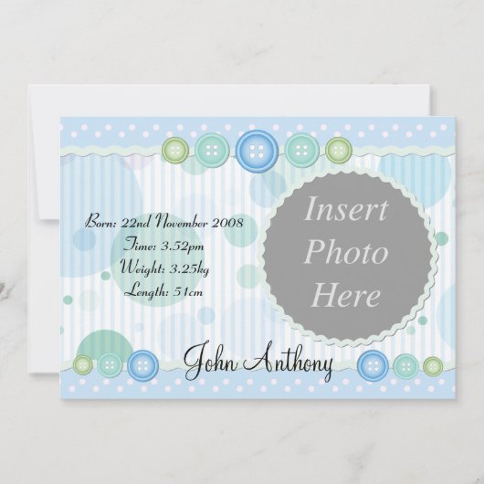 Baby Boy Birth Ankündigung (Vorderseite)