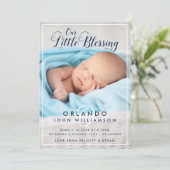 Baby Boy Birth Ankündigung | Moderne blaue Streife (Stehend Vorderseite)