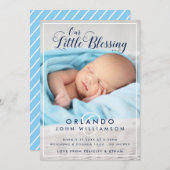 Baby Boy Birth Ankündigung | Moderne blaue Streife (Vorne/Hinten)