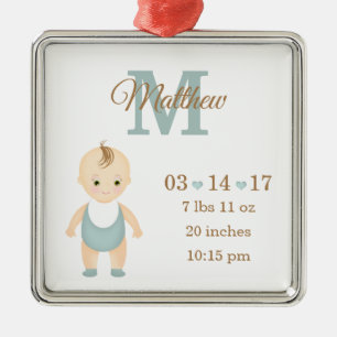 Baby Boy Birth Ankündigung Silbernes Ornament