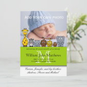 Baby Boy Birth Ankündigungen Jungle Animals Green (Stehend Vorderseite)