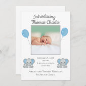 Baby Boy Birth Announcement Blue Elephants Ballon (Vorne/Hinten)