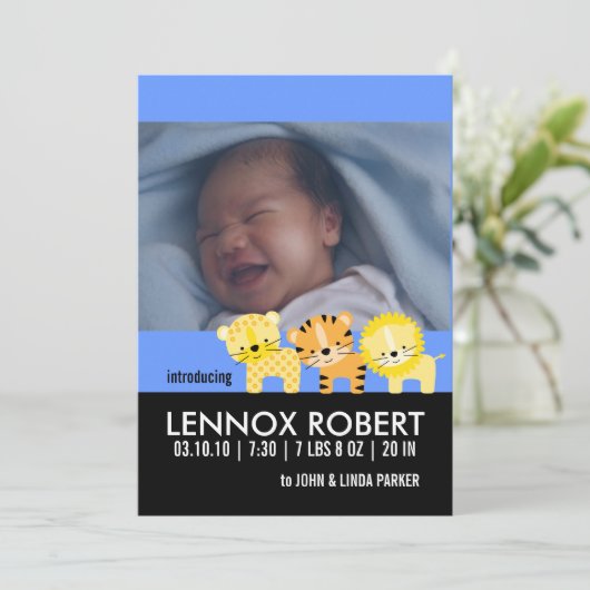 Baby Boy Birth Announcement Foto Cards Ankündigung (Stehend Vorderseite)
